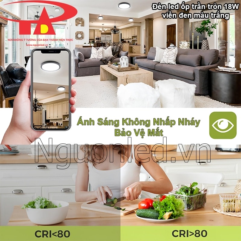 Đèn LED 18W tròn viền đen bảo vệ mắt với ánh sáng tự nhiên, giảm mỏi mắt khi sử dụng lâu dài