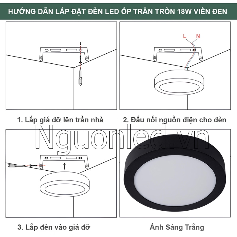 Hướng dẫn lắp đặt đèn led ốp trần tròn 18W vỏ đen