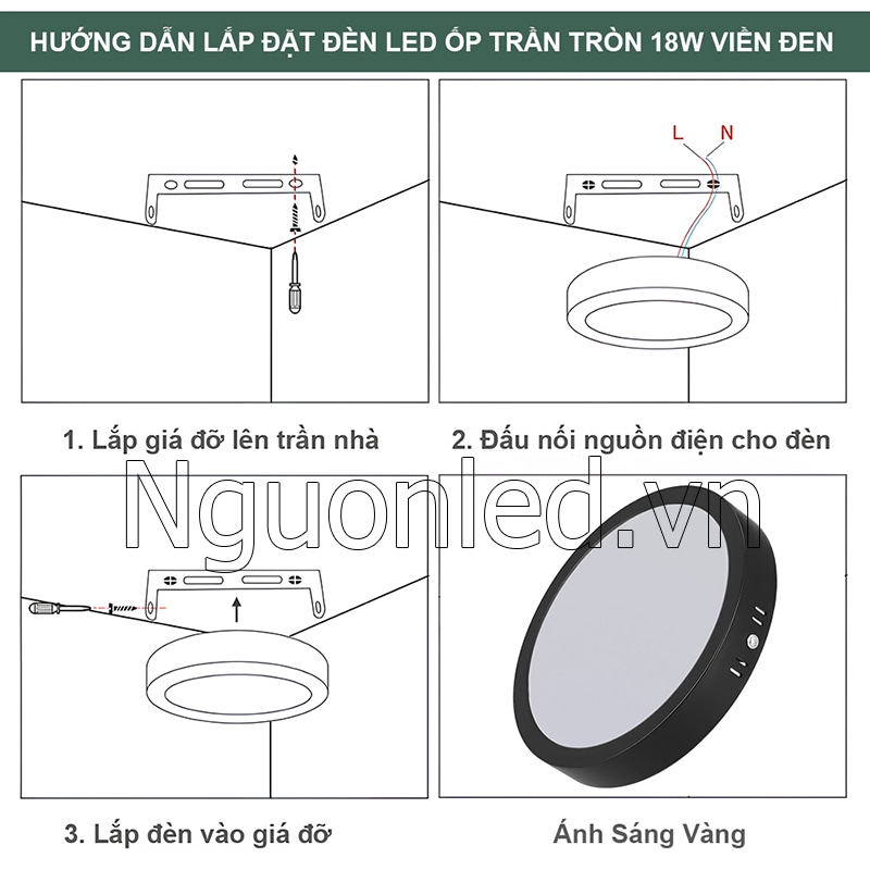Hướng dẫn lắp đặt đèn led ốp trần tròn vỏ đen 18W
