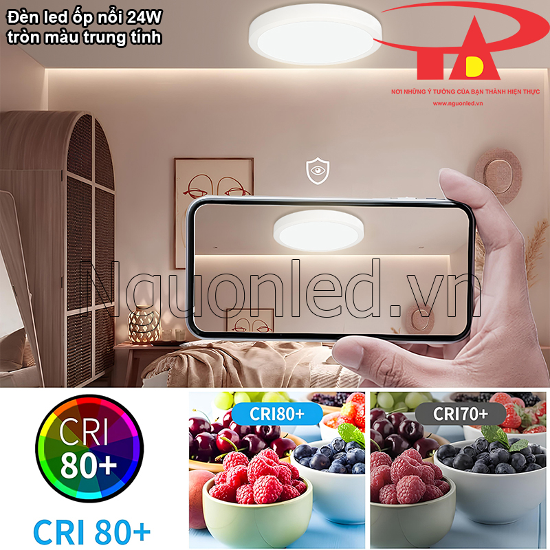 Đèn led ốp trần 24W tròn mang đến ánh sáng chân thực, bảo vệ mắt