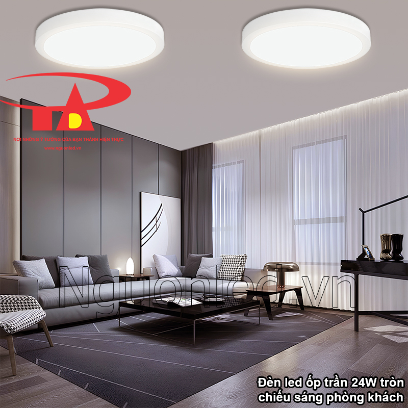 Trang trí phòng khách với đèn led ốp trần vuông phong cách tối giản