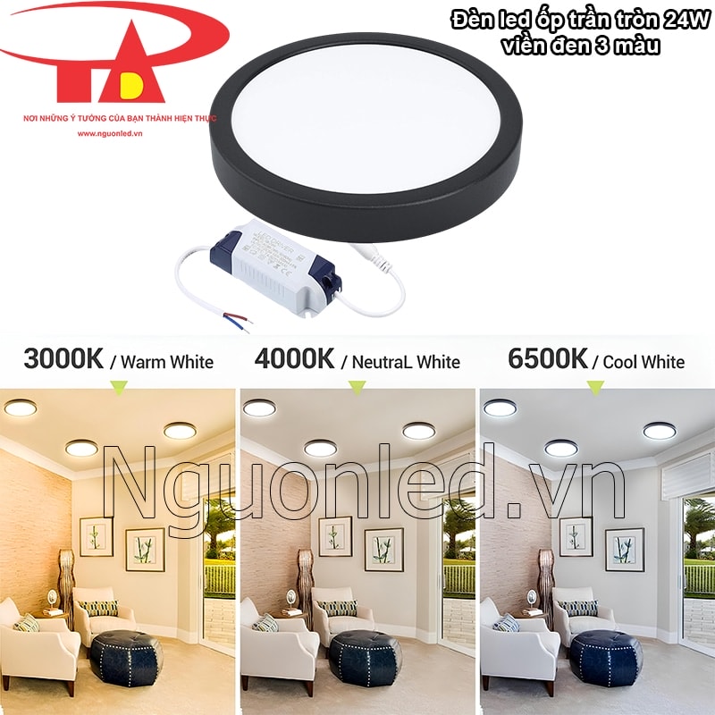 Trải nghiệm 3 chế độ màu (Trắng/Vàng/Trung tính) của đèn LED ốp trần tròn đổi màu