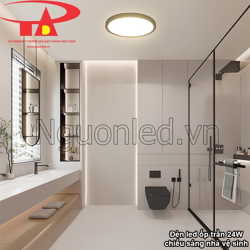 Đèn ốp trần tròn 24W viền đen chiếu sáng rõ nét cho nhà tắm