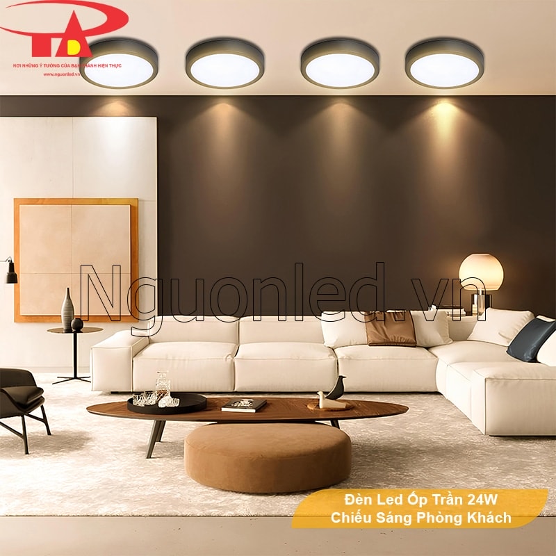 Đèn ốp trần phòng khách 24W vỏ đen mang lại ánh sáng ấm cúng cho khu vực sum họp