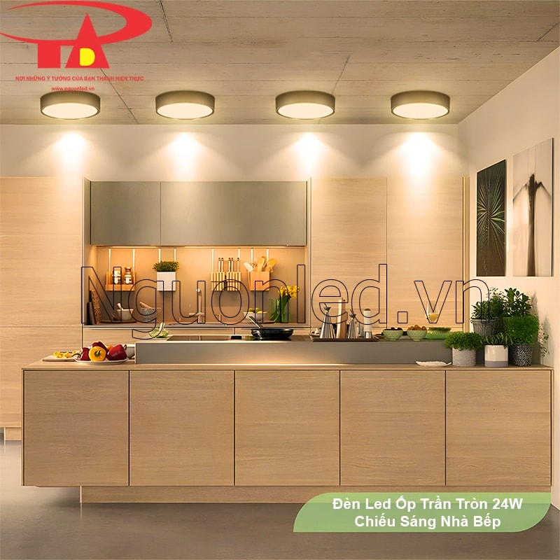 Đèn led ốp trần tròn vỏ đen 24w cung cấp ánh sáng chung hiệu quả cho nhà bếp