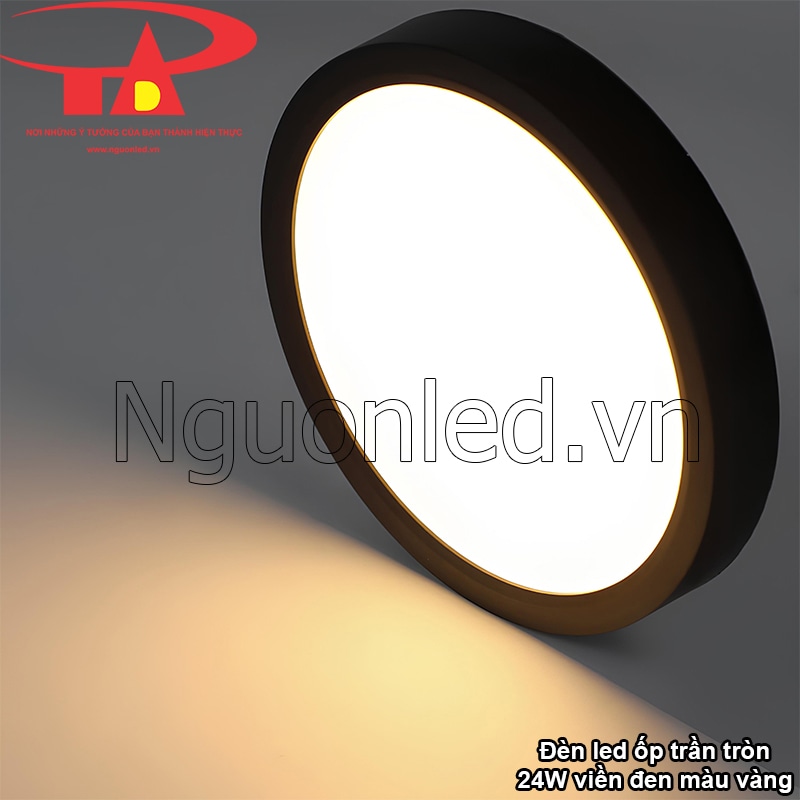 Ánh sáng vàng ấm 3000K từ đèn LED ốp trần 24W tròn vỏ đen tạo không gian thân mật
