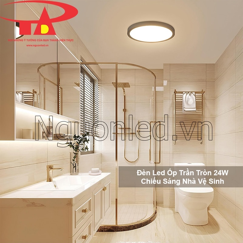 Chiếu sáng khu vực khô ráo trong phòng tắm hiện đại bằng đèn ốp trần tròn 24W