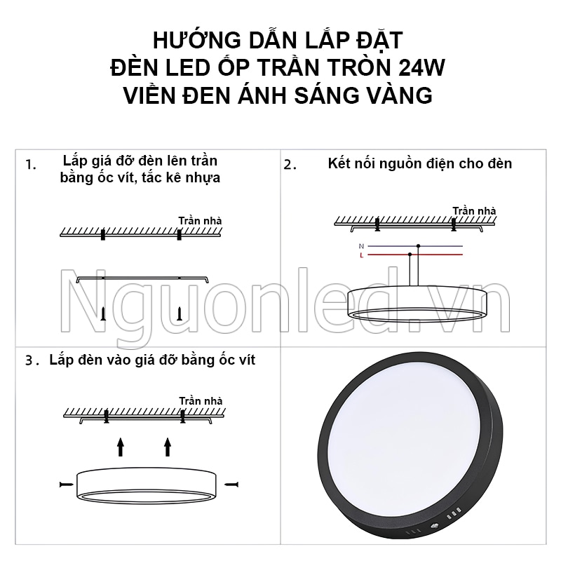 Hướng Dẫn Lắp Đặt Đèn LED Ốp Trần Tròn 24W Vỏ Đen An Toàn Tuyệt Đối