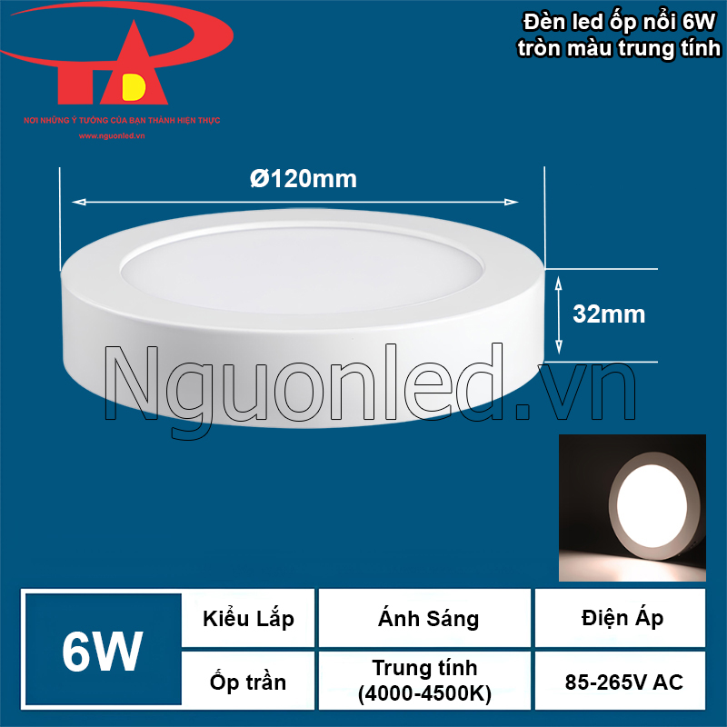Lắp đặt dễ dàng bóng đèn led ốp trần thạch cao 6W không cần khoét lỗ