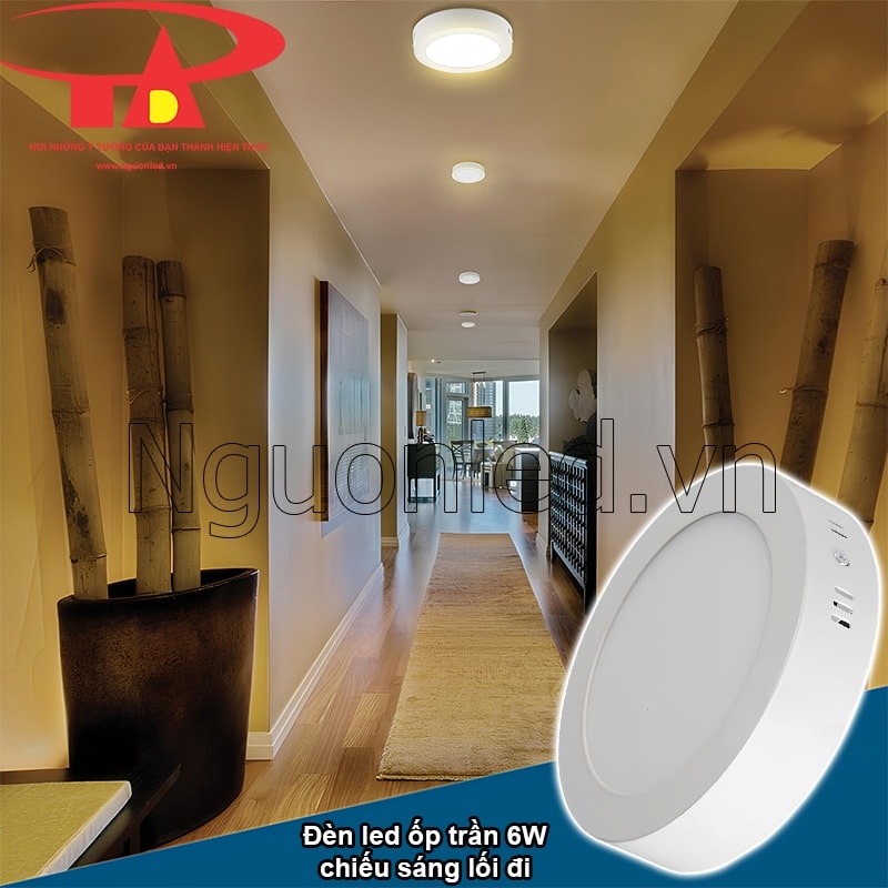 Đèn LED ốp trần tròn 6W ánh sáng vàng cho lối đi thêm ấm áp và an toàn