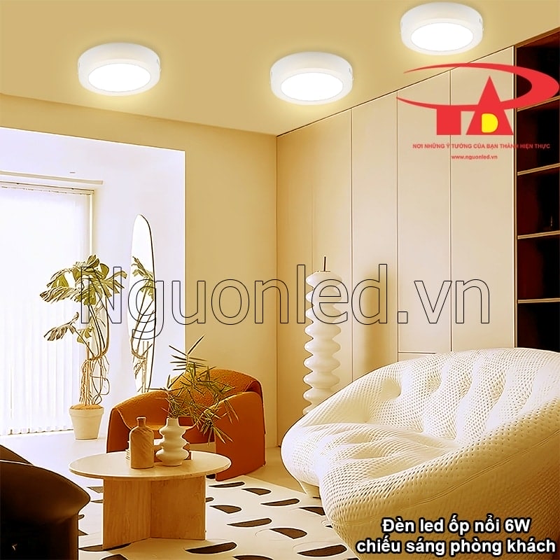 Đèn LED ốp trần 6W ánh sáng vàng mang lại không gian thư giãn cho phòng khách