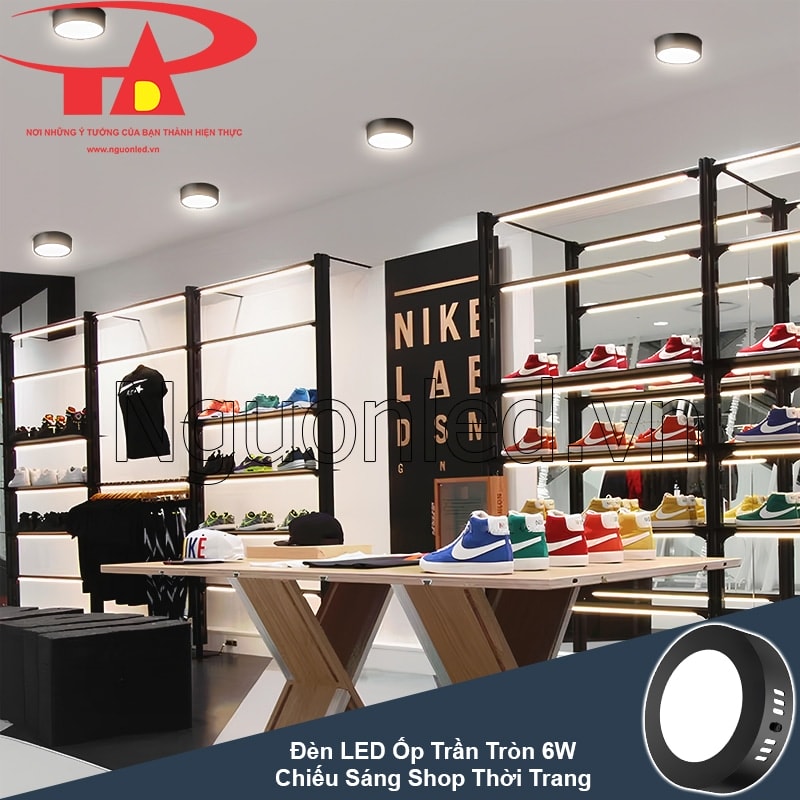 Shop thời trang cuốn hút hơn với đèn LED ốp trần 6W tròn vỏ đen tôn vinh sản phẩm
