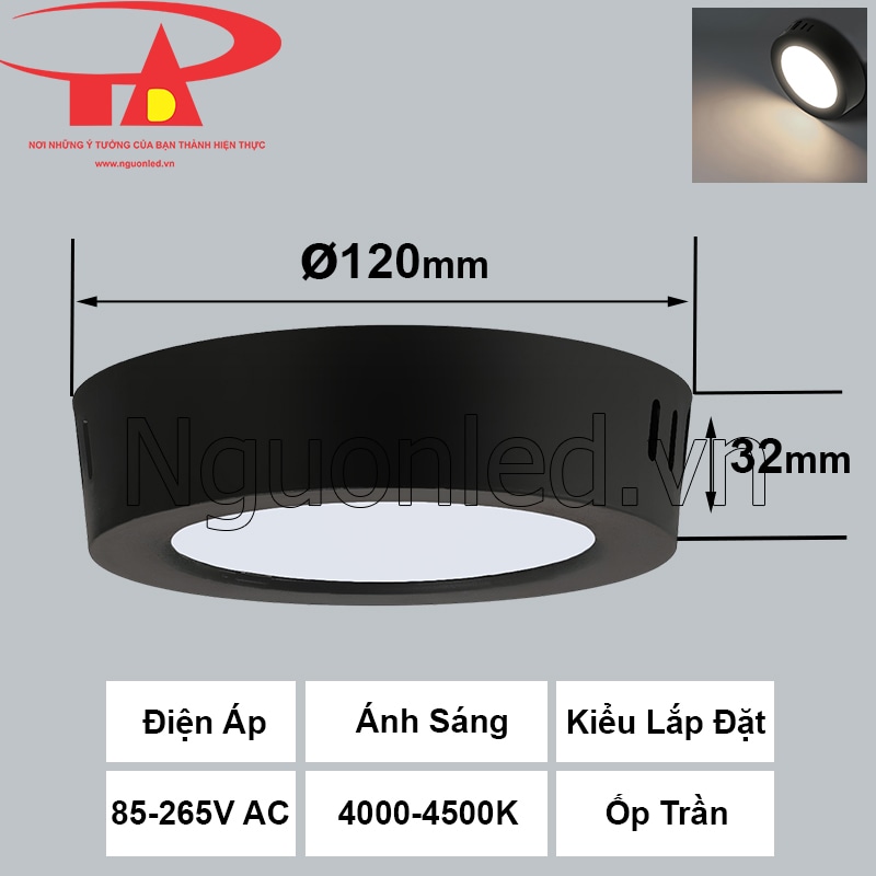 Lắp đặt đèn LED ốp trần nổi tròn 6W dễ dàng, thiết kế viền đen sang trọng