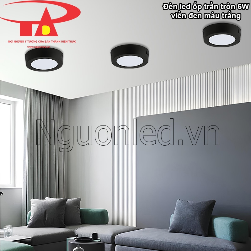 Đèn ốp nổi tròn viền đen 6W tạo điểm nhấn ấm cúng cho không gian phòng khách