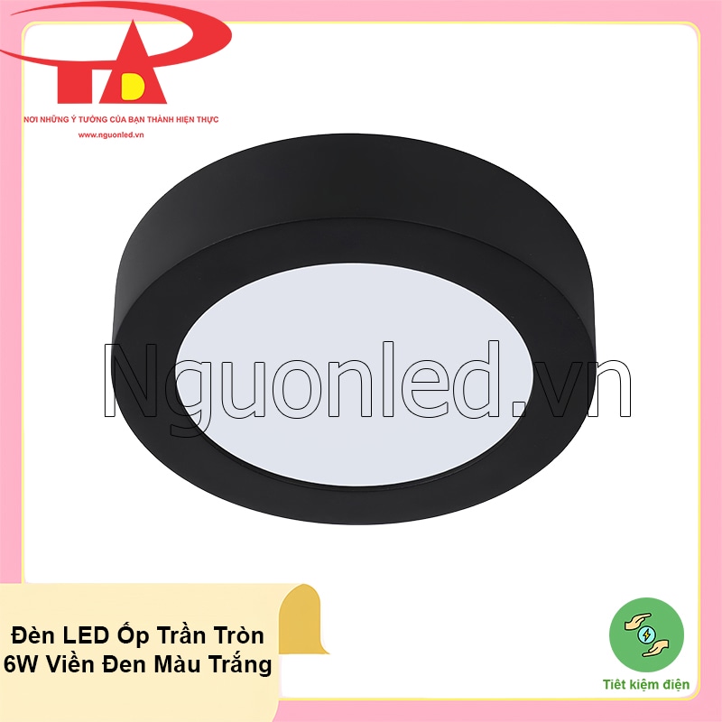 Đèn ốp trần 6W tròn vỏ đen An Đức Phát tiết kiệm điện, hiệu suất chiếu sáng cao
