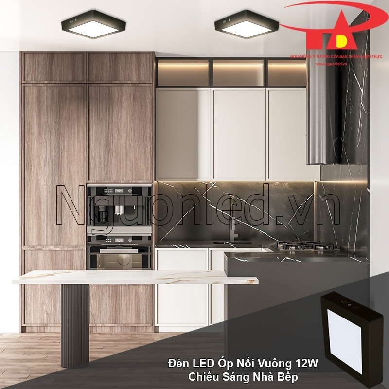 Đèn ốp trần nổi 12W vỏ đen chiếu sáng rõ ràng, an toàn cho khu vực nhà bếp
