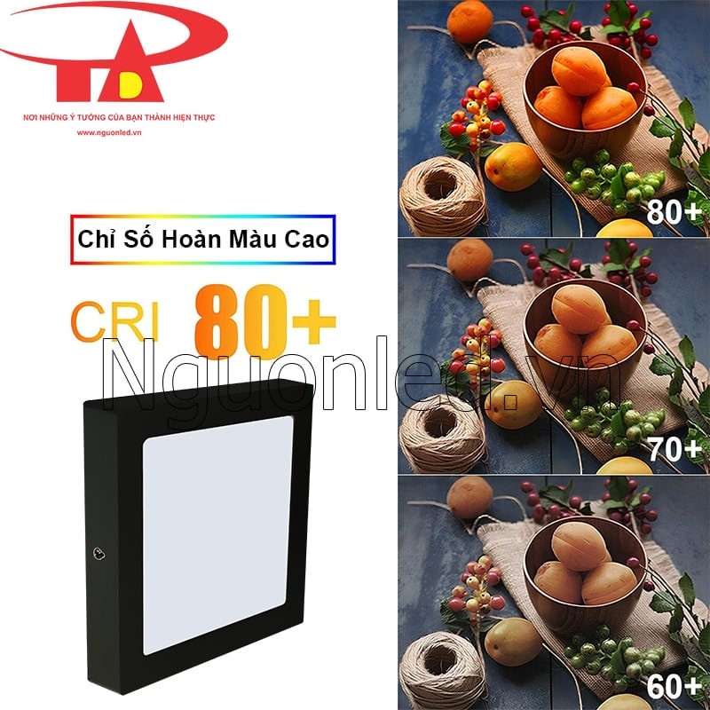 Đèn LED ốp trần 12W vuông vỏ đen, chỉ số hoàn màu CRI ≥ 80Ra tái tạo sắc màu chân thật