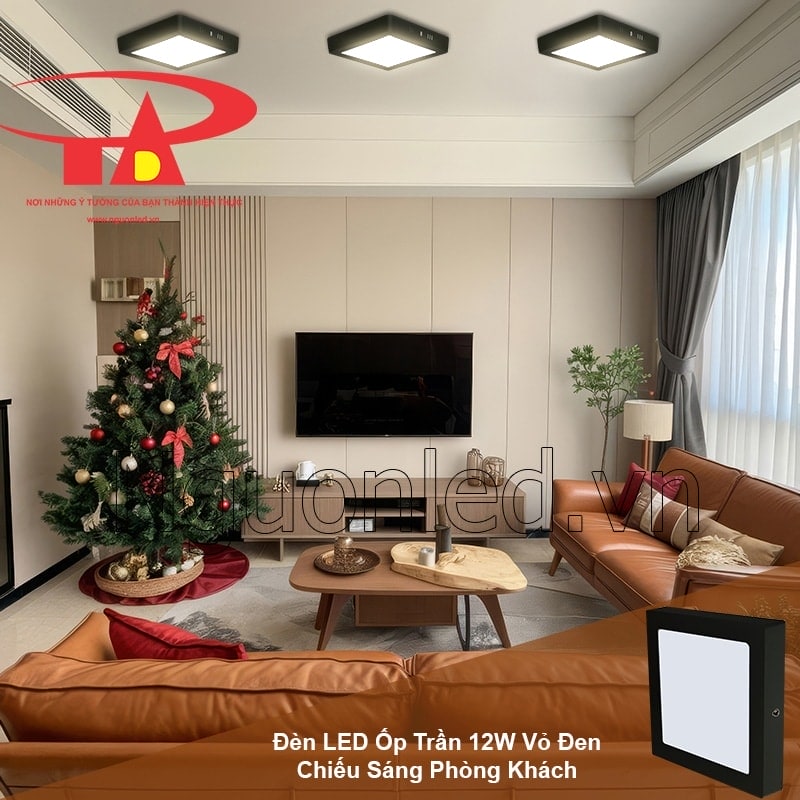 Đèn led ốp nổi vuông vỏ đen 12W là điểm nhấn hoàn hảo cho không gian phòng khách