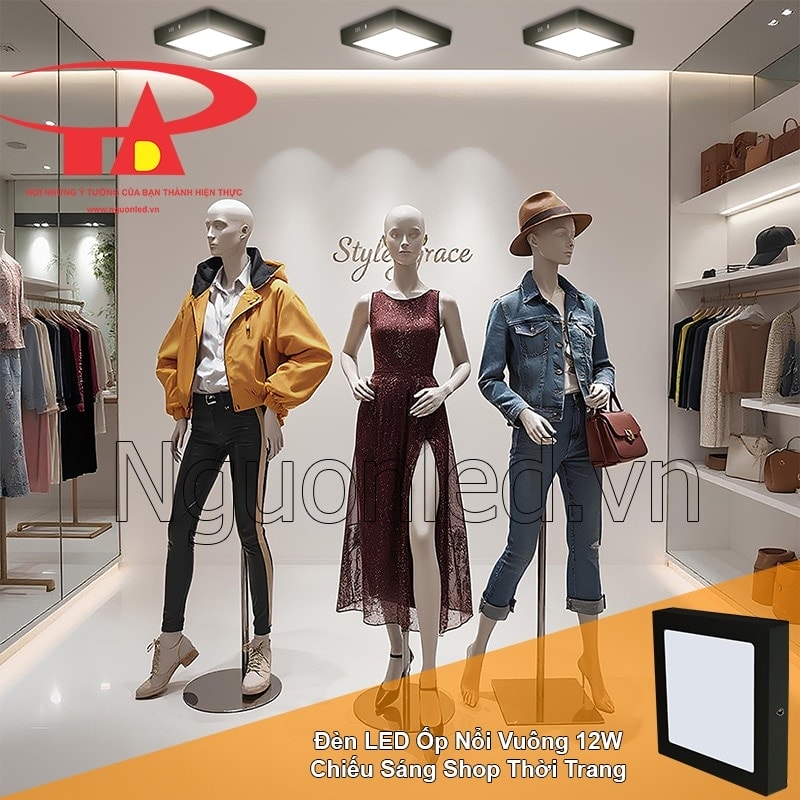 Shop thời trang thêm phần sang trọng với ánh sáng trung tính giúp màu sản phẩm chân thật