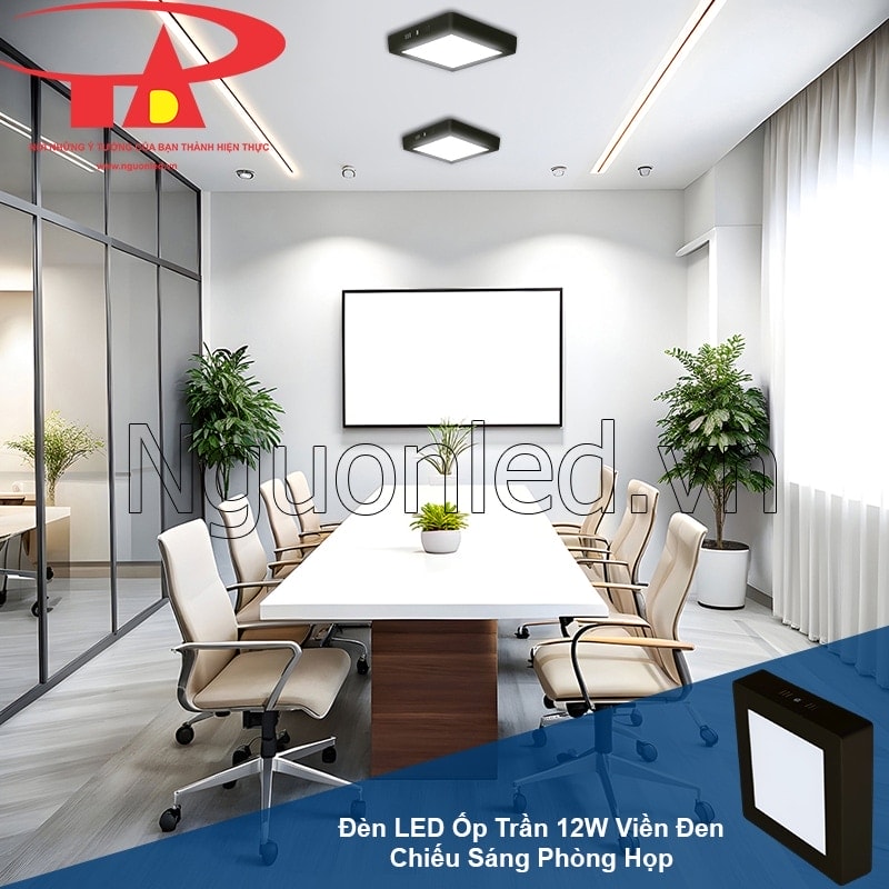 Phòng họp sáng rõ, ánh sáng đèn led ốp trần nổi hỗ trợ thảo luận hiệu quả