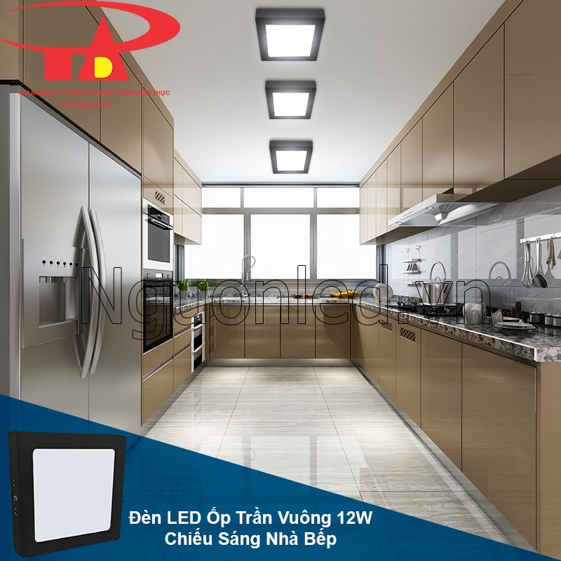 Chiếu sáng rõ ràng mọi góc bếp, đèn led ốp trần viền đen cho thao tác nấu nướng chính xác