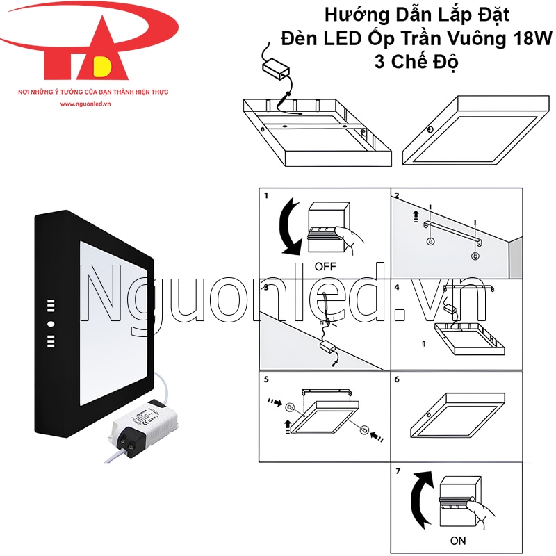 Hướng dẫn từng bước lắp đèn led ốp nổi vuông 18W vỏ đen dễ hiểu cho người không chuyên