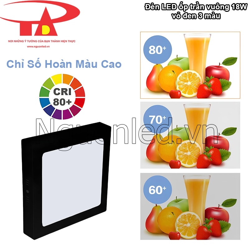 CRI cao từ đèn LED ốp trần giúp màu sắc vật thể hiện lên rõ nét và chính xác