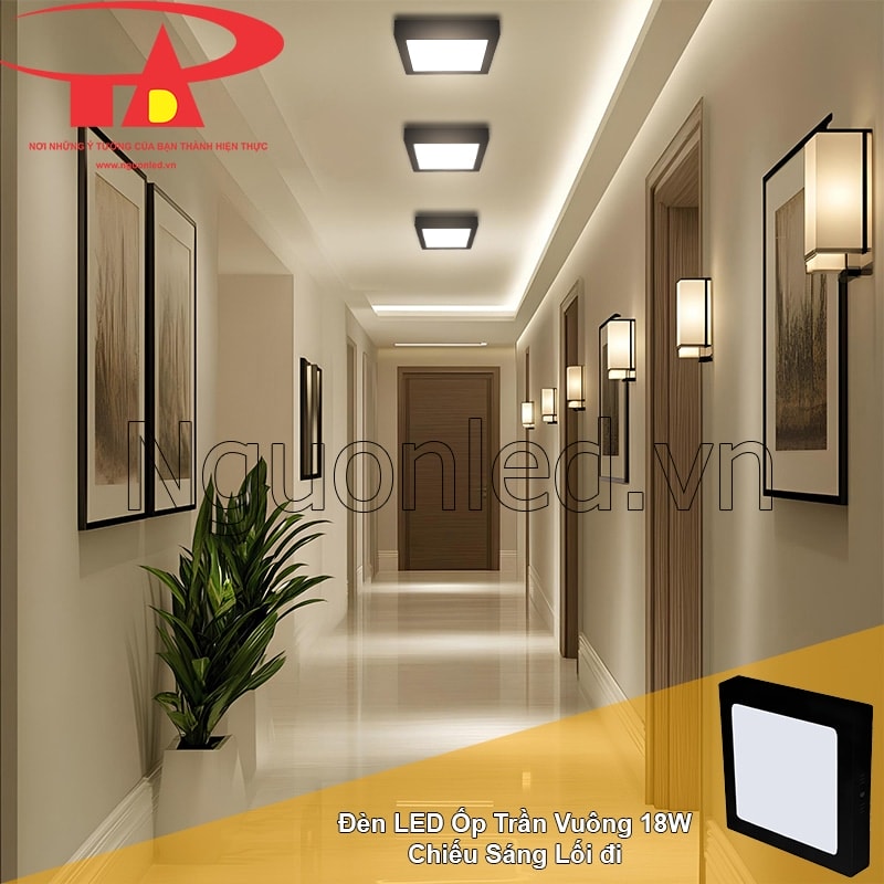 Lối đi an toàn với ánh sáng đều từ đèn led ốp trần vuông viền đen 3 màu