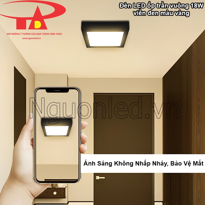 nh sáng vàng dịu từ đèn LED ốp trần nổi không nhấp nháy, bảo vệ thị lực