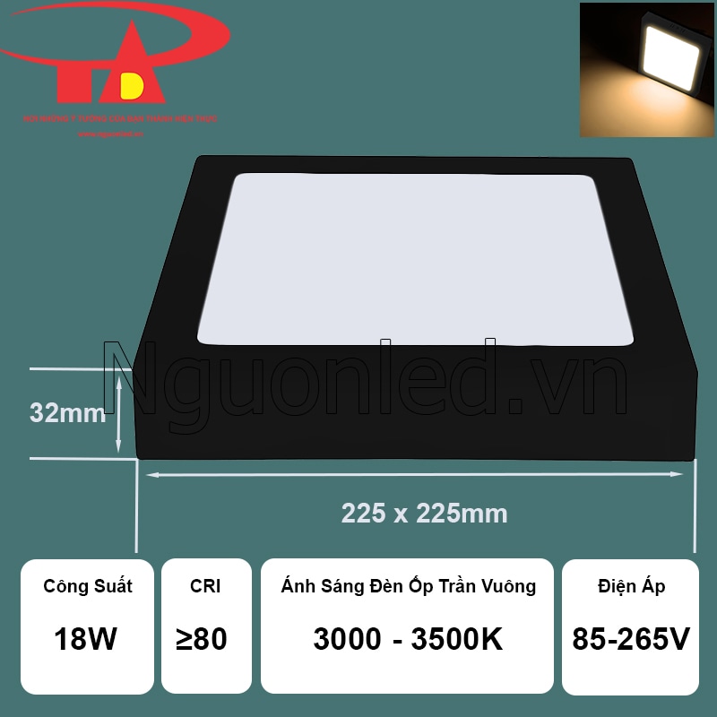 Thiết kế hình vuông tinh tế của đèn ốp trần vuông viền đen nâng tầm thẩm mỹ không gian