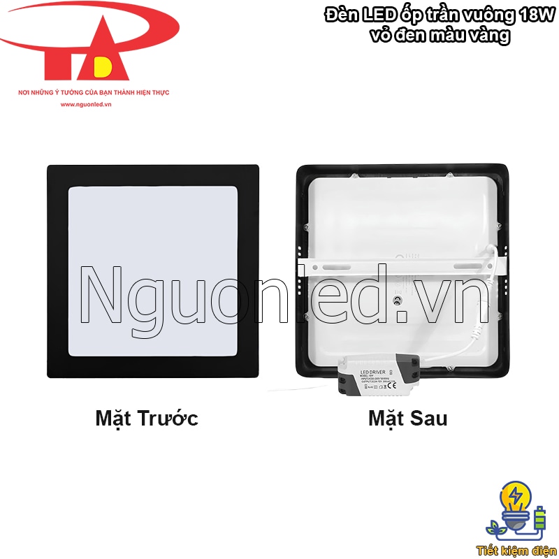 Đèn LED ốp trần 18W vuông vỏ đen giúp tiết kiệm điện năng tới 80% mỗi tháng