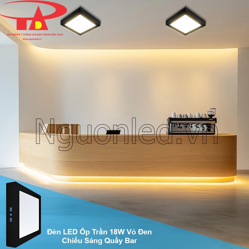 Đèn LED ốp nổi vuông vỏ đen 18W khơi nguồn cảm hứng vàng ấm cho quầy bar