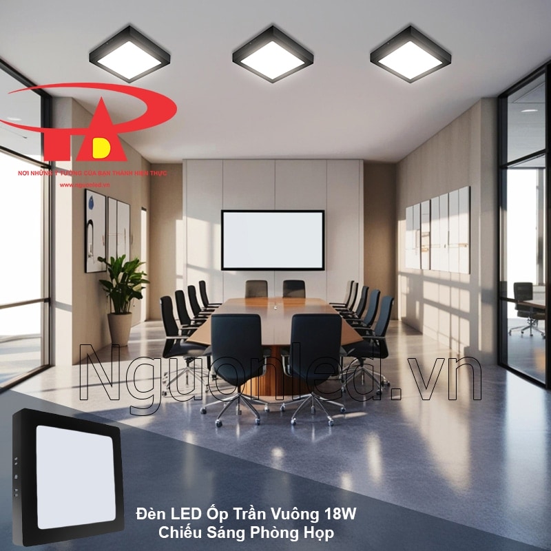 Đèn led ốp trần vuông viền đen tạo không gian phòng họp tập trung