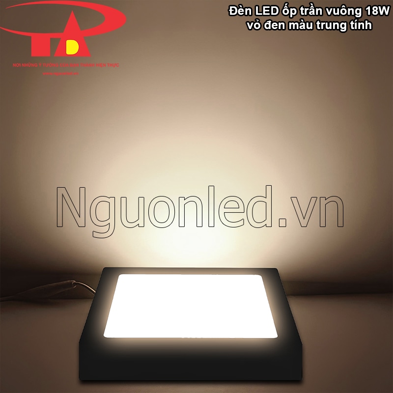 Đèn LED ốp trần vuông 18W với quang thông 1800 lumen mạnh mẽ
