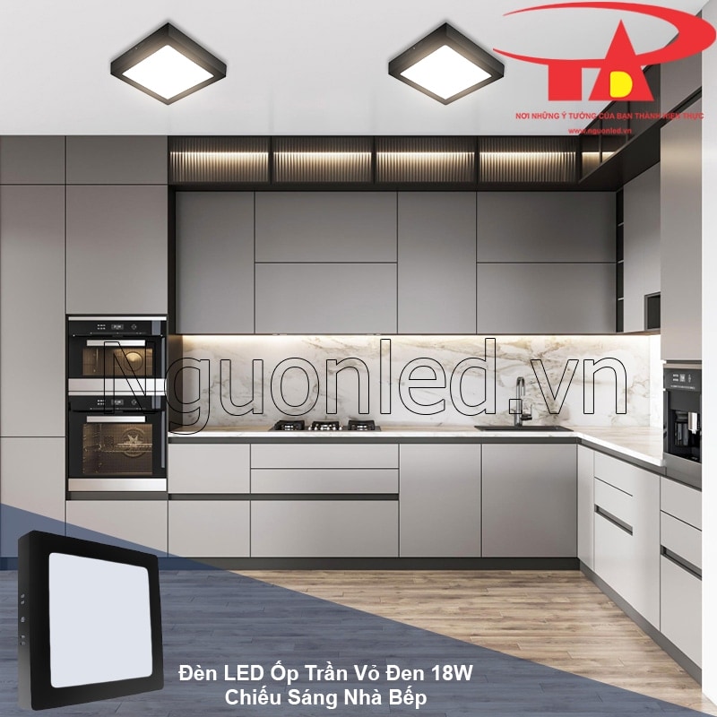 Đèn led ốp nổi vuông 18W viền đen giúp khu vực bếp sáng rõ