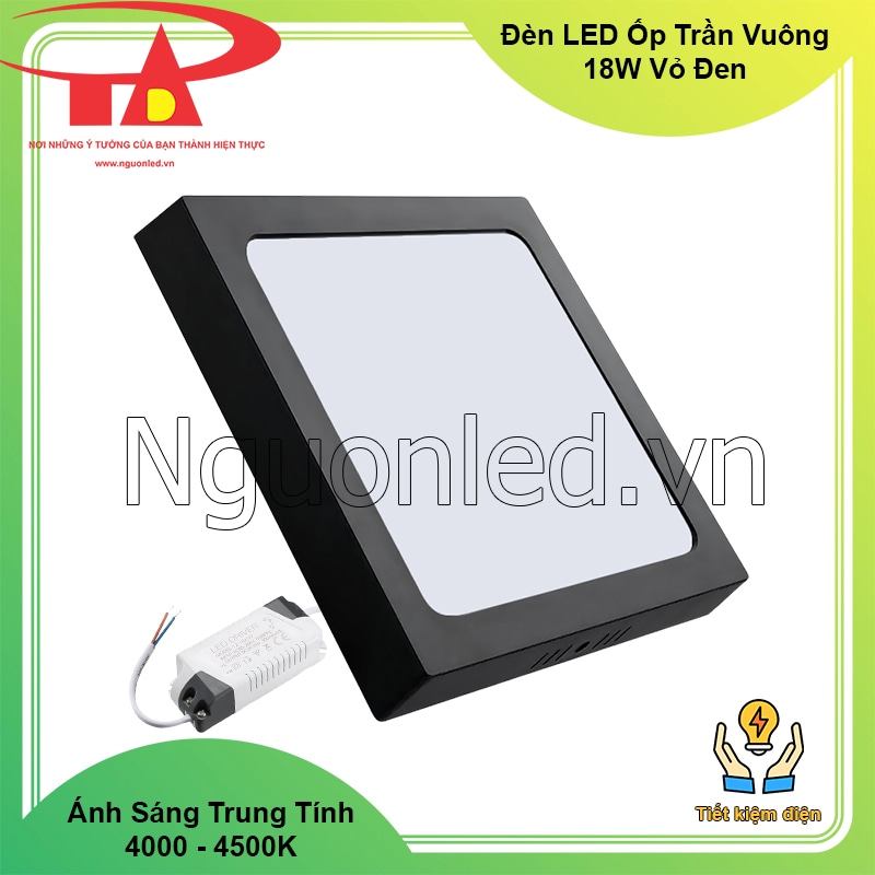 Đèn led ốp trần 18W vuông vỏ đen giúp tiết kiệm năng lượng tối đa