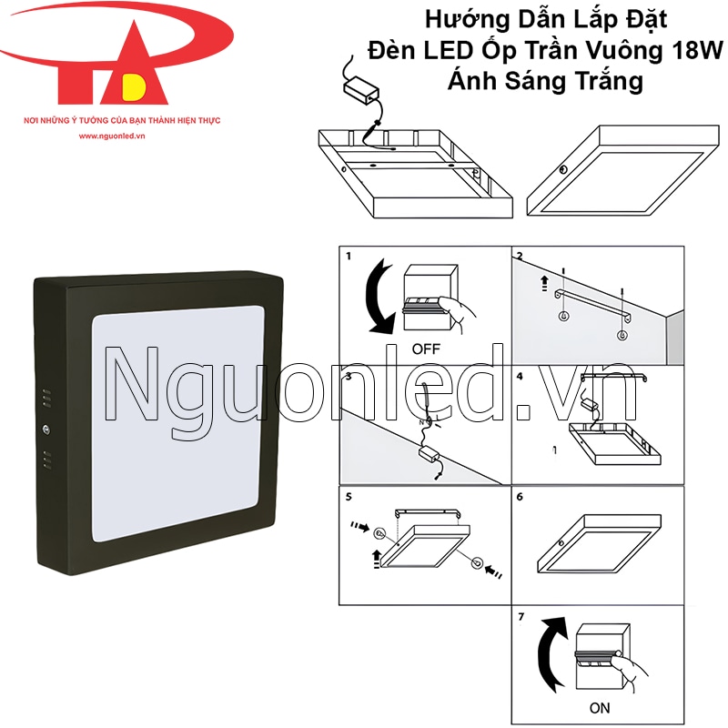 Từng bước lắp đèn led ốp trần vuông 18W chuẩn kỹ thuật, dễ thực hiện tại nhà