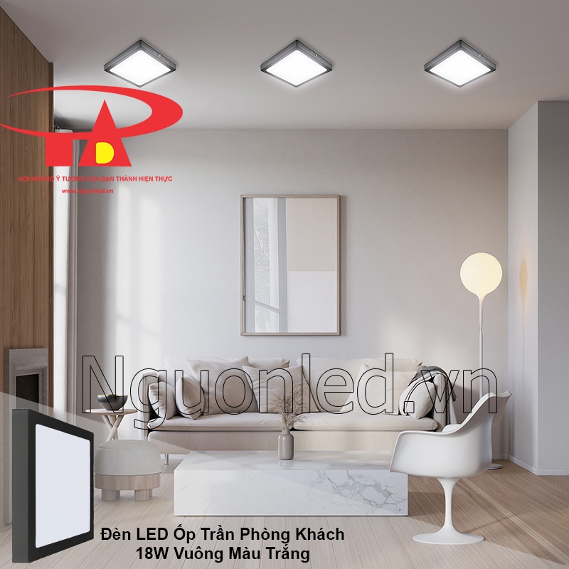 Không gian phòng khách hiện đại với đèn led ốp trần phòng khách trung tâm trần nhà
