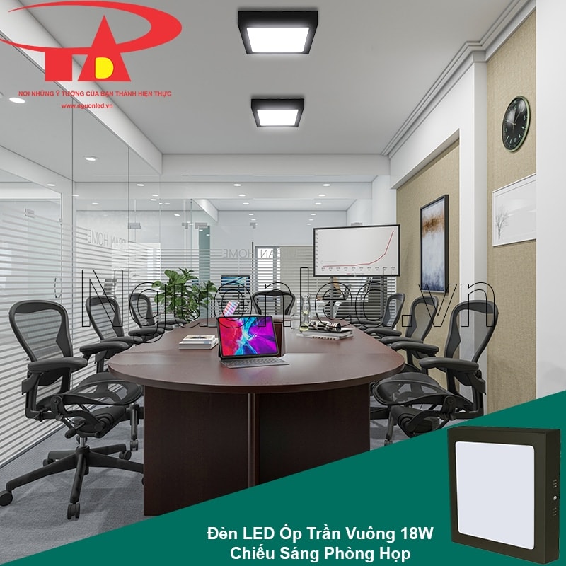 Phòng họp hiện đại với đèn led ốp trần phòng khách bố trí đều ánh sáng tập trung