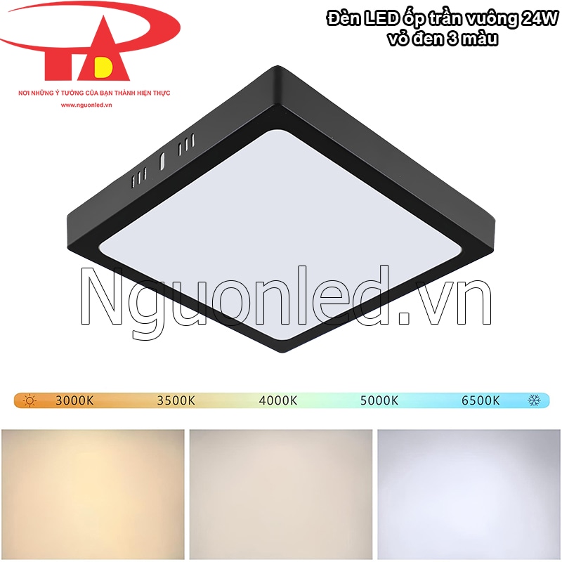 Ánh sáng trắng vàng trung tính dễ thêm cảm xúc cho không gian với đèn LED ốp trần vuông viền đen