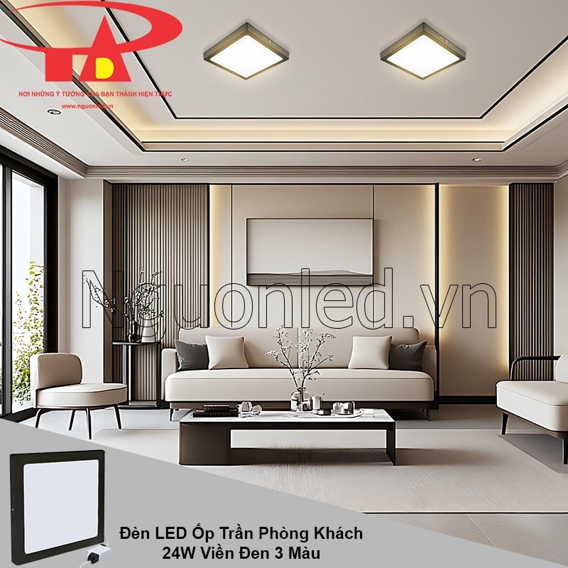 Đèn LED viền đen 3 chế độ sáng giúp tôn vinh vẻ sang trọng và gu thẩm mỹ của phòng khách hiện đại