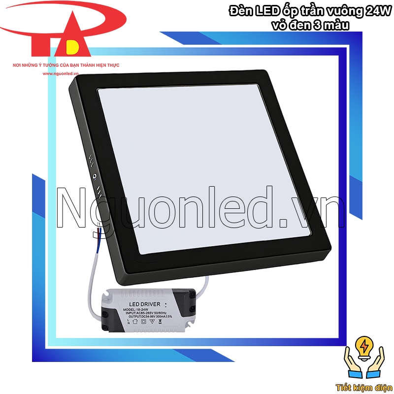 Đèn led ốp trần nổi vuông tiết kiệm điện thay thế đèn sợi đốt, giảm 80 % tiền điện