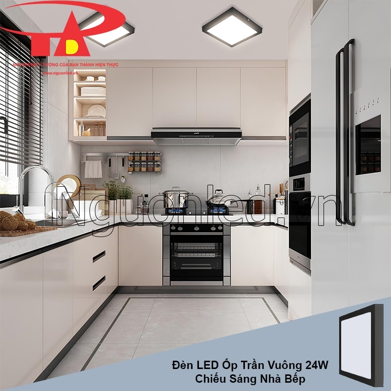 Bếp nấu sáng rõ hơn với ánh sáng trắng từ đèn led ốp trần giúp việc vệ sinh dễ dàng
