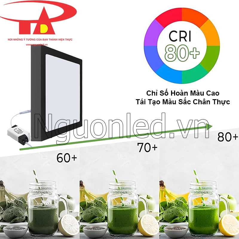 Chỉ số hoàn màu CRI ≥ 80 giúp màu sắc nội thất tươi sáng tự nhiên dưới ánh sáng đèn led vuông ốp trần