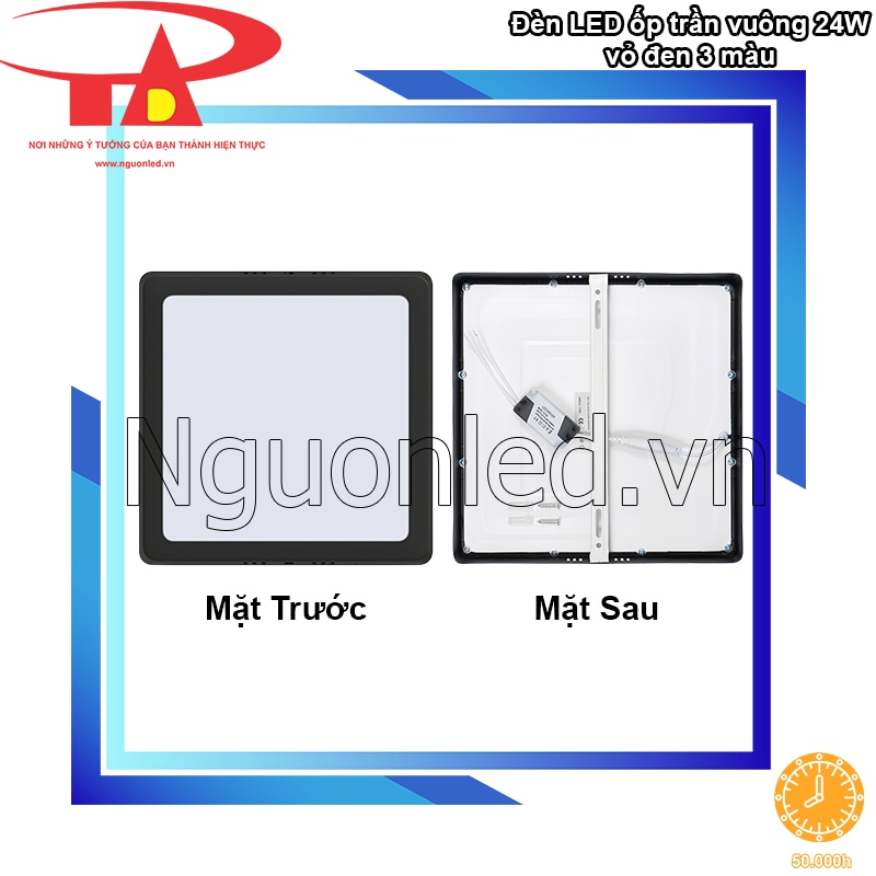 Chip SMD2835 và vỏ nhôm tản nhiệt tốt đảm bảo đèn led ốp trần vuông viền đen bền đến 50.000 giờ