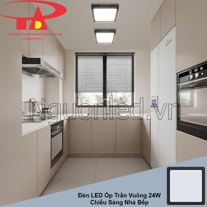 Đèn led ốp nổi vuông vỏ đen 24W chiếu sáng nhà bếp hiệu quả từ bếp nấu đến bồn rửa