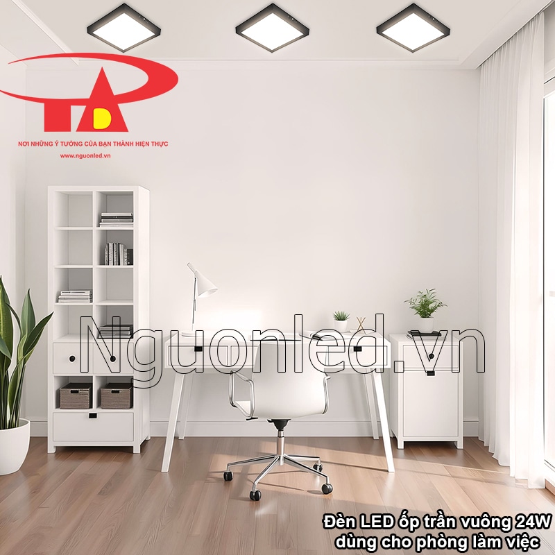 Thiết kế hiện đại của đèn LED ốp trần vuông phù hợp với không gian văn phòng chuyên nghiệp