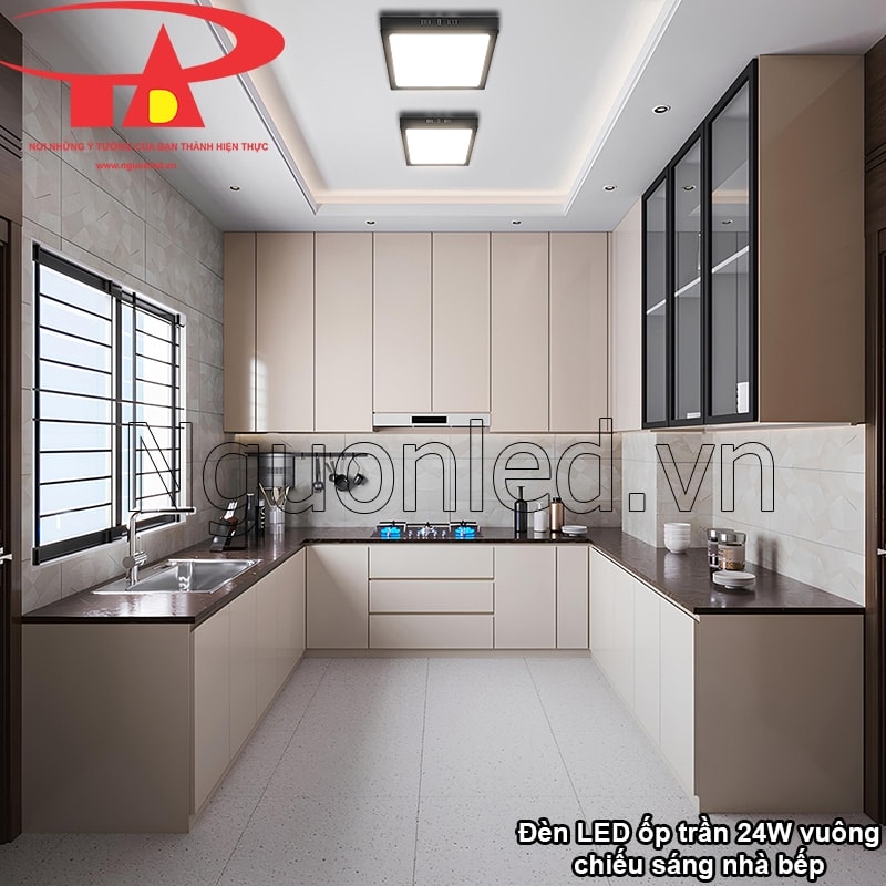 Đèn LED ốp trần vuông 24W vỏ đen chiếu sáng đều khắp không gian bếp, hỗ trợ nấu nướng hiệu quả