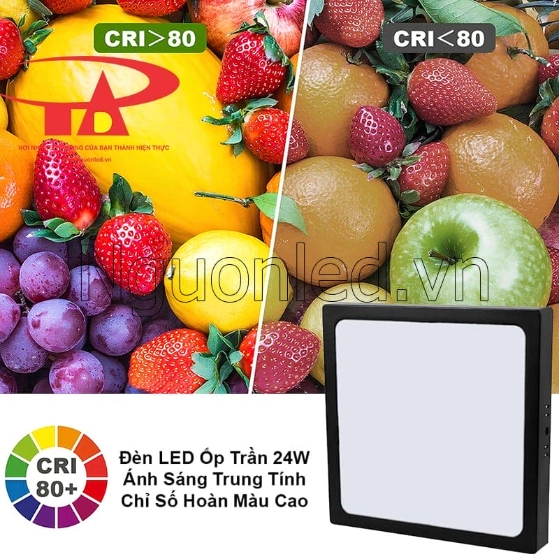 Đèn led ốp trần vuông 24W viền đen với chỉ số hoàn màu cao CRI > 80Ra