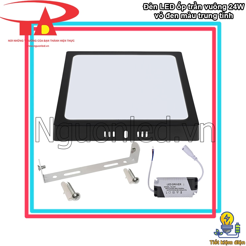 Đèn LED ốp trần vuông 24W vỏ đen tiết kiệm đến 80% điện năng so với đèn truyền thống